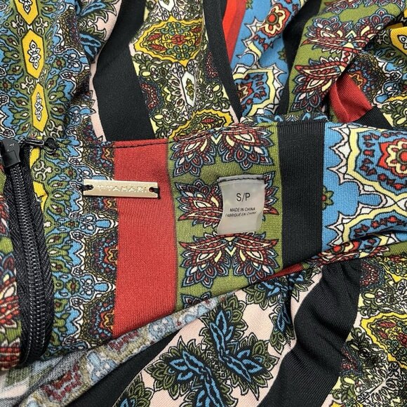 Tahari Tile Stripe Maxi Dress Size S Jersey Stretch Black Multicolored Bohemian - Picture 9 of 14